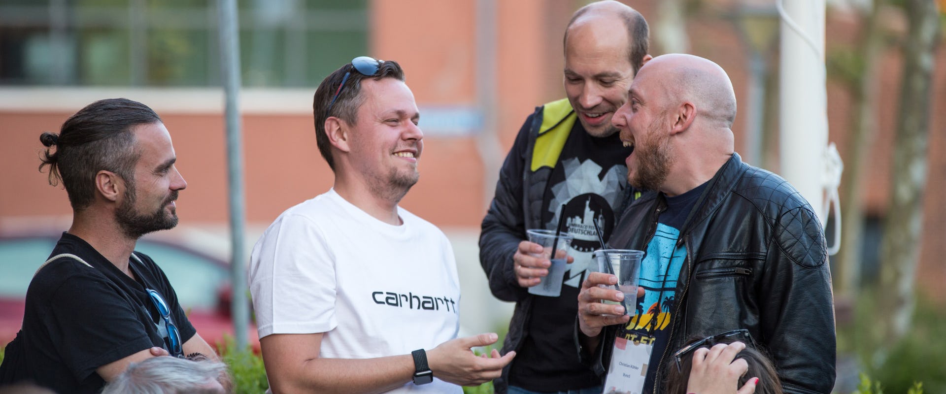 Marcel Wege, Sören Deger, Chris Köhler byte5-Team bei der Pre-Party Codegarden 2018